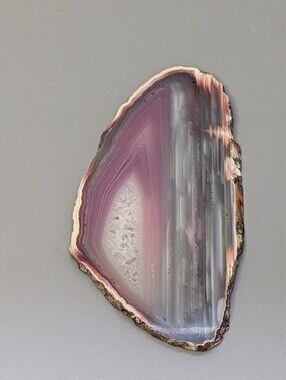 Natural Agate Slice Drilled Pink White Banded Stone 3.75"  Crystal Boho 43.4 G